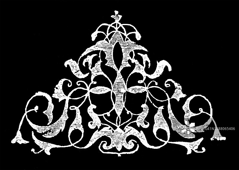 装饰性花卉纹样的老式雕刻插图图片素材