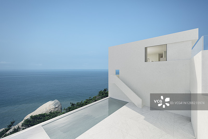 蓝色海平线混凝土建筑图片素材