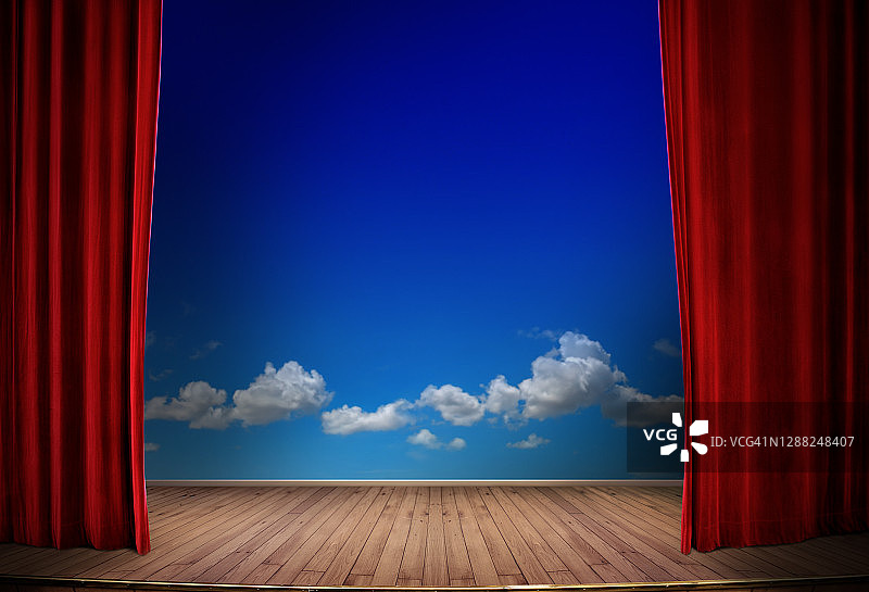 红色舞台幕布拉开图片素材
