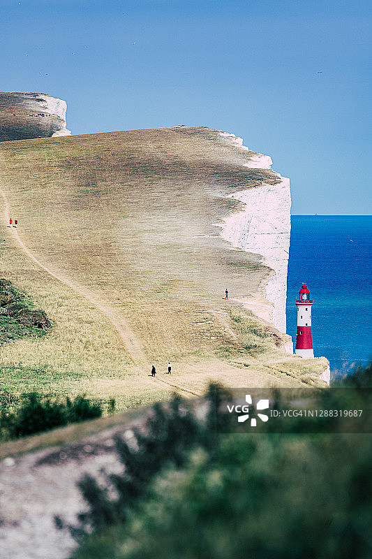 东萨塞克斯郡白色悬崖和比奇角灯塔图片素材