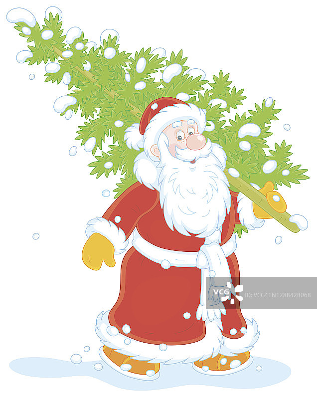 圣诞老人扛着圣诞树图片素材