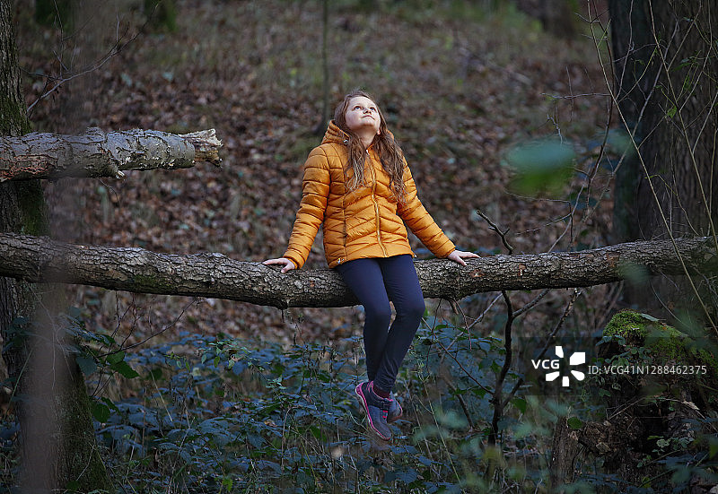 年轻女孩在森林里放松图片素材