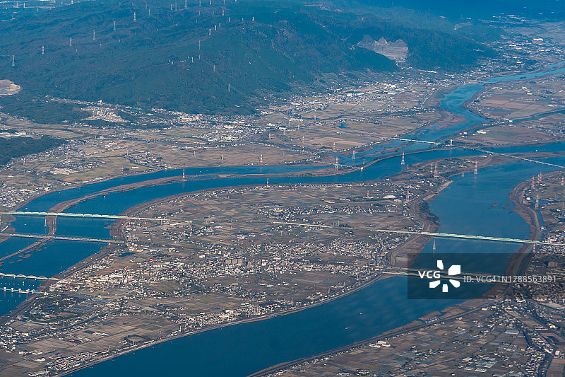 日本三重县河流沙洲航拍景观图片素材