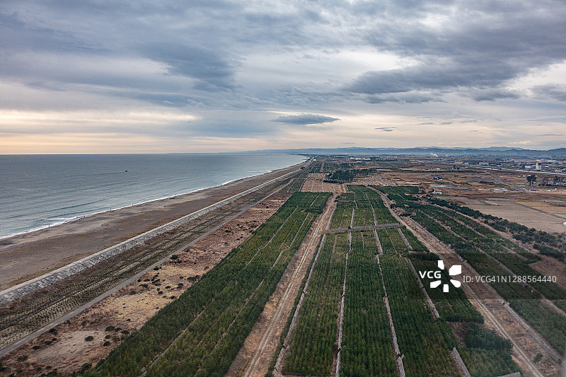 从飞机上俯瞰日本宫城县名取市图片素材