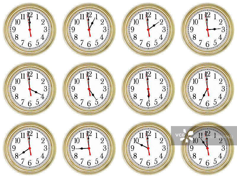 白色背景上每小时的时钟表面特写图片素材