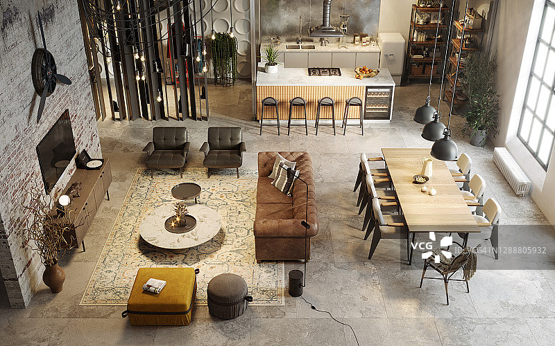 陈设精良的客厅高角度景观图片素材