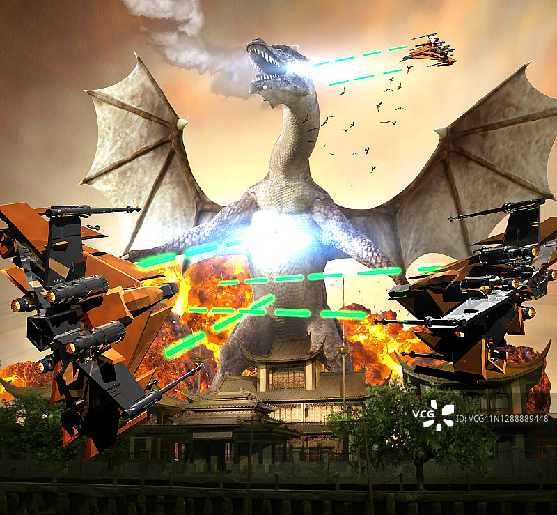 外星人袭击龙庙图片素材