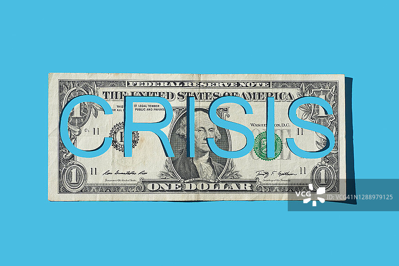 美元纸币上的危机字样图片素材