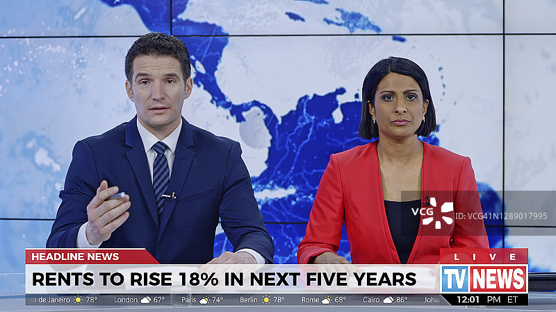 主持人播报高租金新闻图片素材