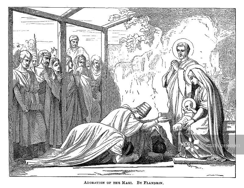 弗朗德兰：东方三博士朝拜雕刻插画图片素材