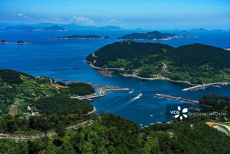 韩国统营市欲知岛的航拍景色图片素材