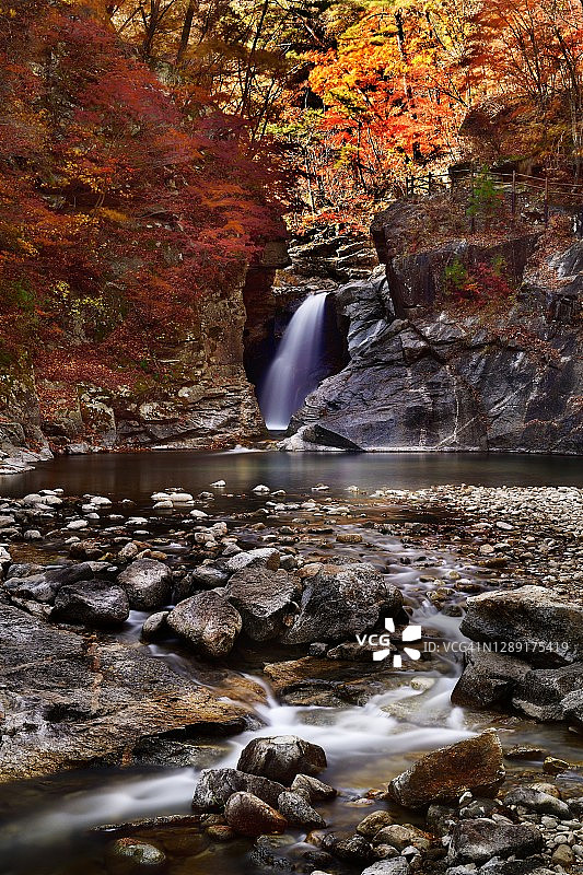 韩国麟蹄郡涌沼瀑布风光图片素材