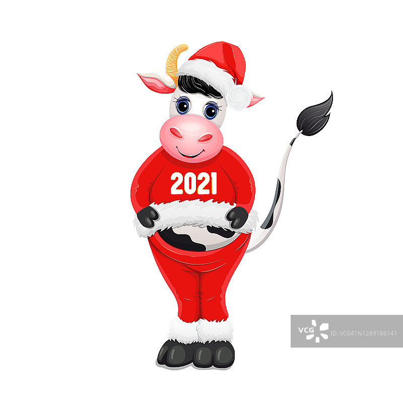可爱卡通新年圣诞老人装扮牛图片素材