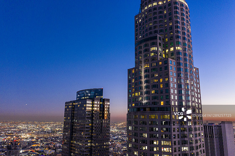 洛杉矶天际线航拍日落视频图片素材