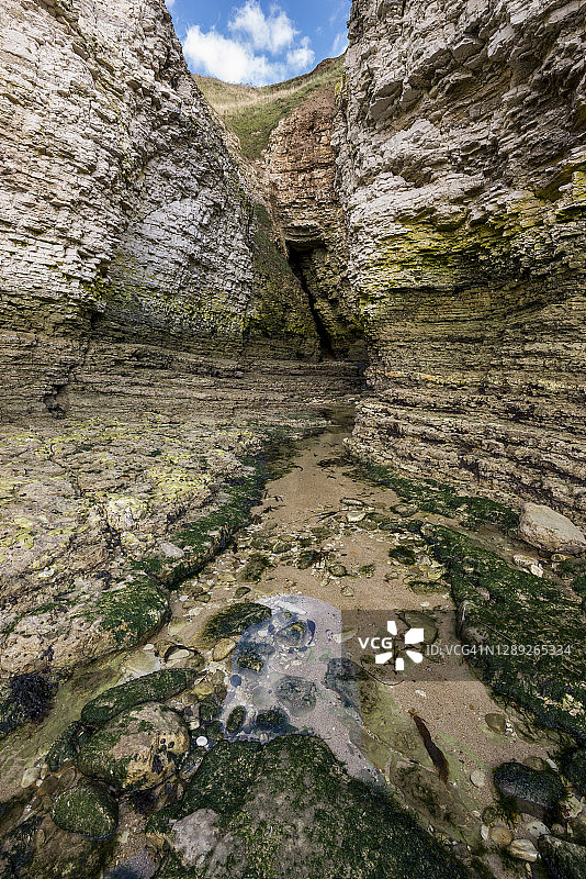 北约克郡弗兰伯勒北部的粉笔悬崖图片素材