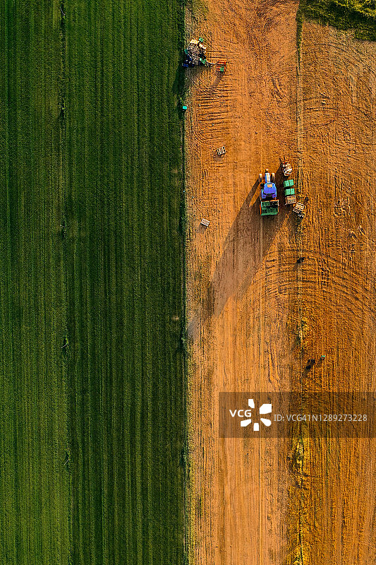 在田野里耕作的拖拉机图片素材