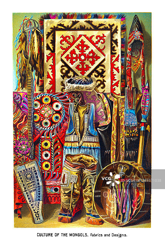 蒙古族文化面料与设计古老雕刻插图图片素材