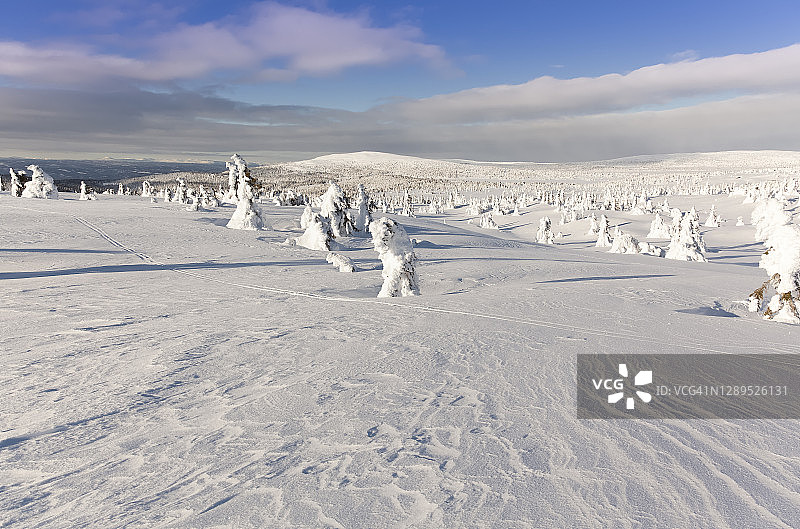 从挪威利勒哈默尔附近的伦克菲尔山观看雪山图片素材