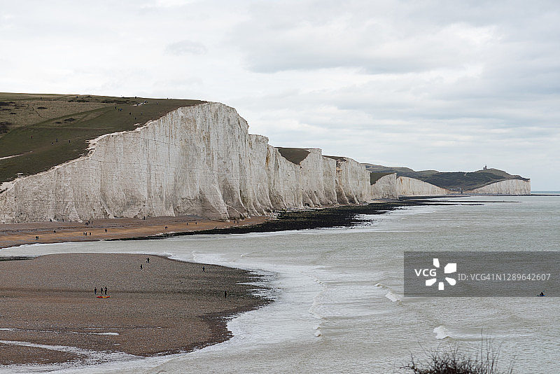 英国东萨塞克斯郡七姐妹崖的鸟瞰图图片素材