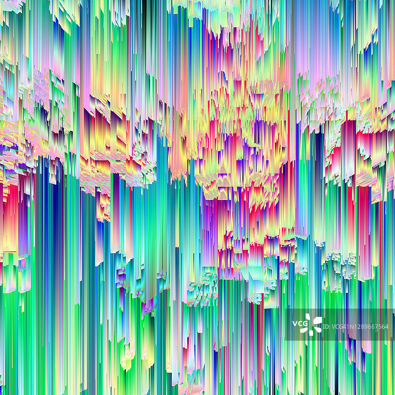 抽象扭曲的垂直线条背景。故障纹理艺术。流行的黄紫蓝绿粉色图片素材