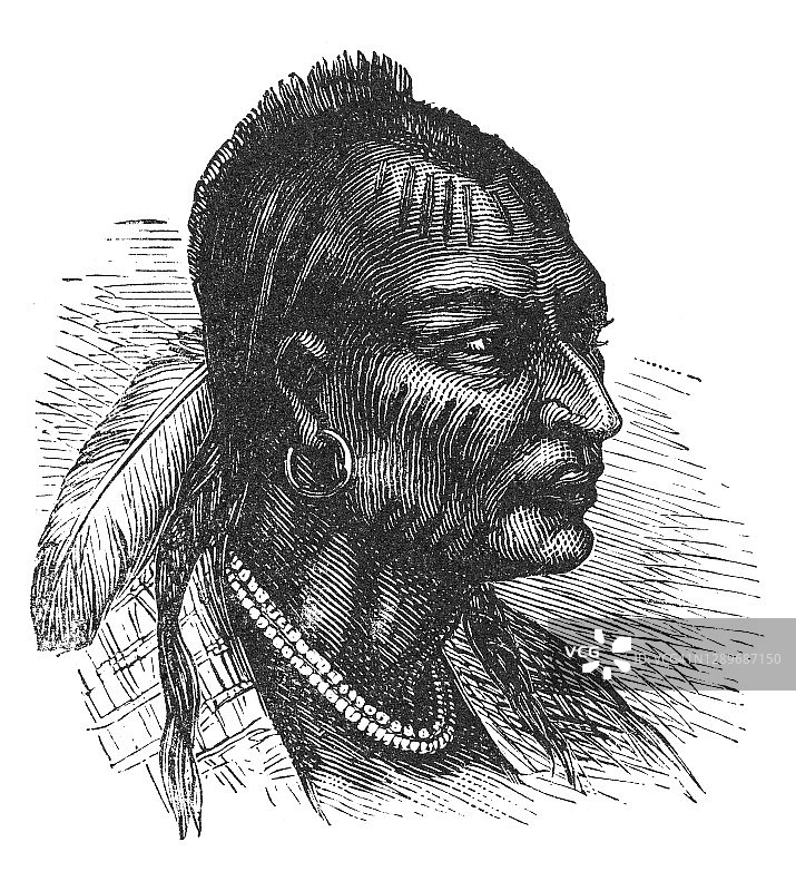 印第安土著人古老雕刻插图图片素材