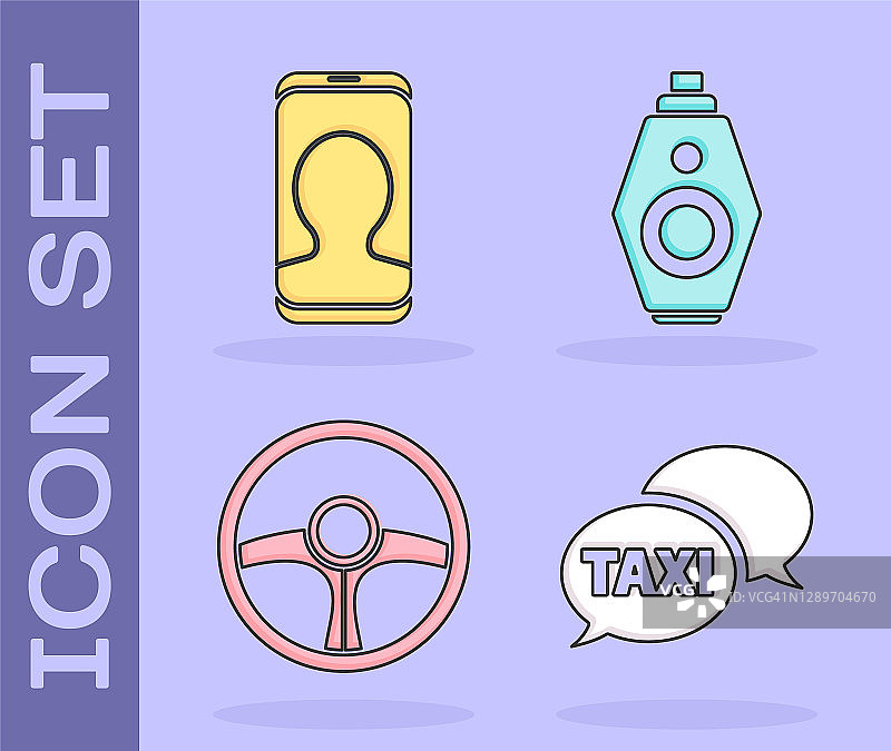 出租车呼叫电话服务、方向盘、带遥控图标的车钥匙矢量图图片素材