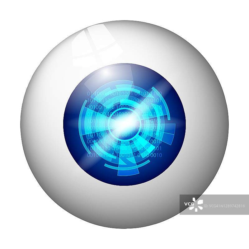 白色背景上的蓝色瞳孔数字眼睛矢量插画图片素材