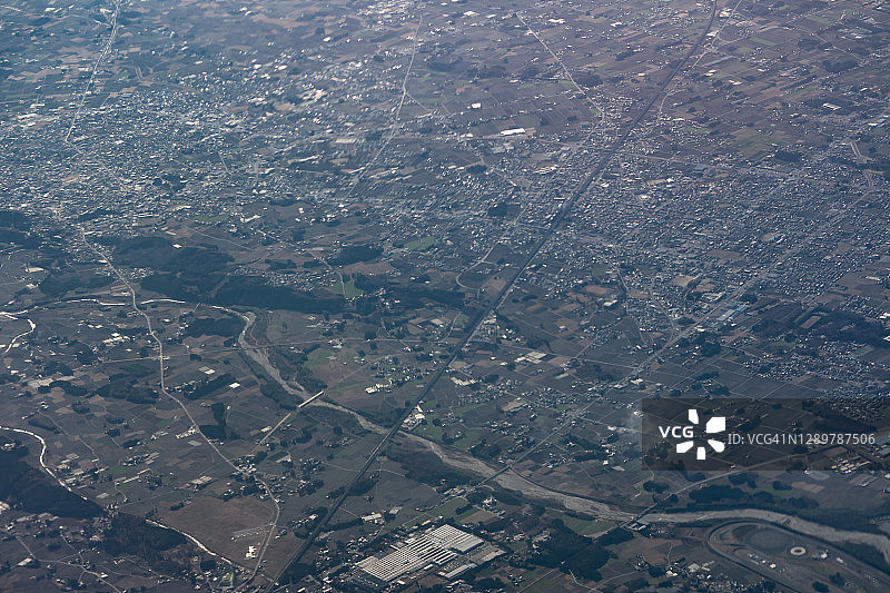 从飞机上俯瞰日本栃木县大田原市和那须盐原市图片素材