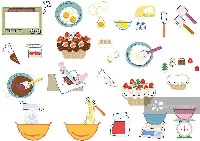 甜点制作工具套装插画图片素材