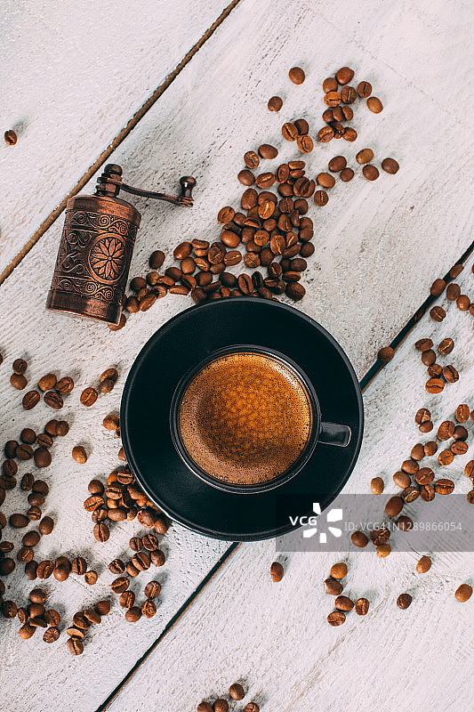 咖啡豆和意式浓缩咖啡扁平风图片素材