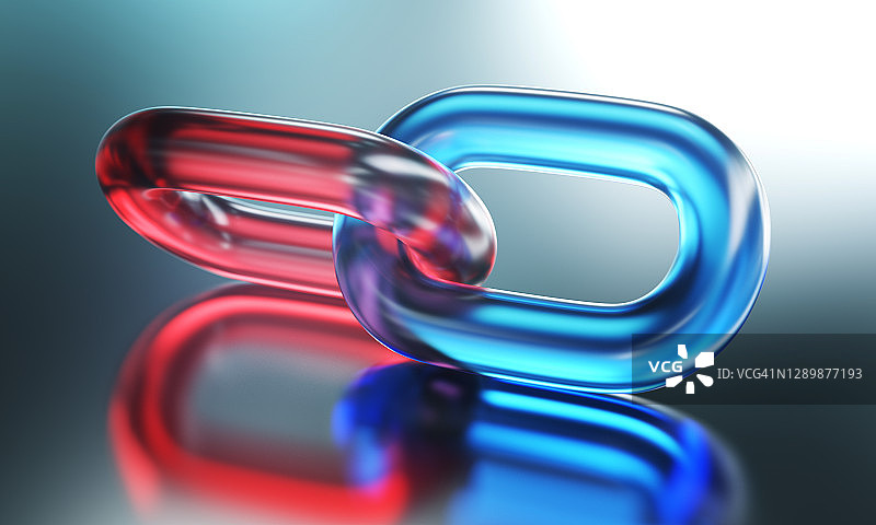 蓝色和红色链接：团队合作概念图片素材