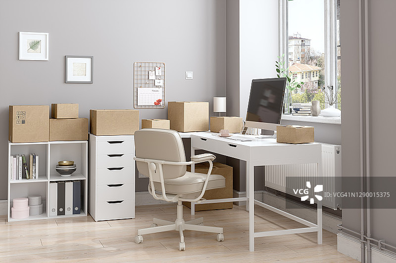 符合新常态的在家工作，准备发送的纸箱图片素材