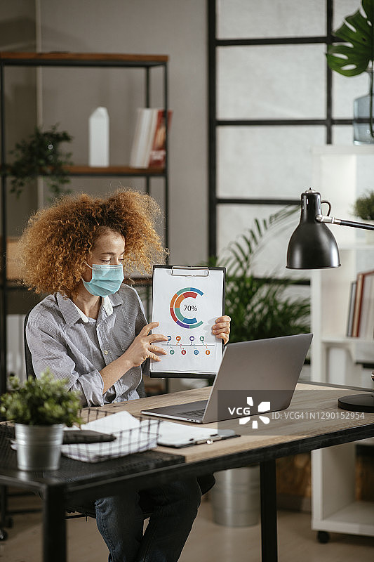 专注的女商人通过视频通话展示图表图片素材