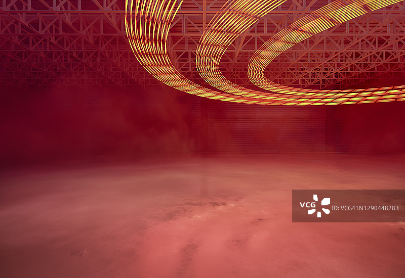 有色烟雾的空旷厂房图片素材