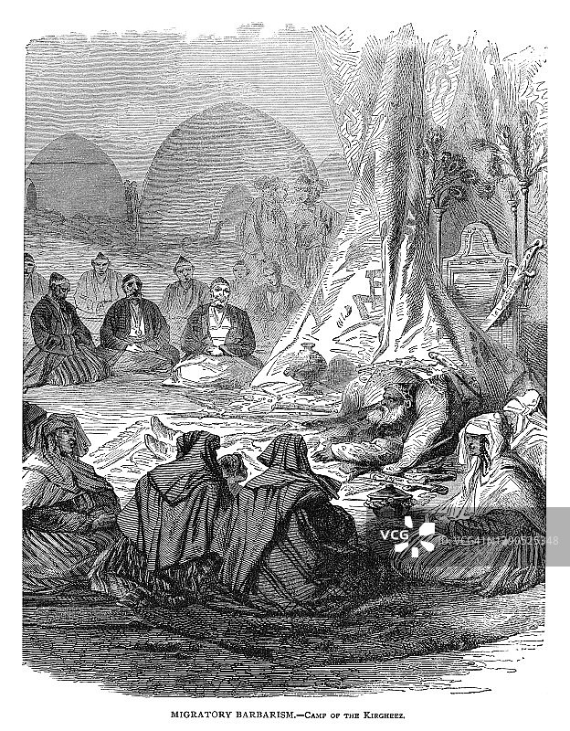 吉尔吉斯营地古董雕刻插图图片素材