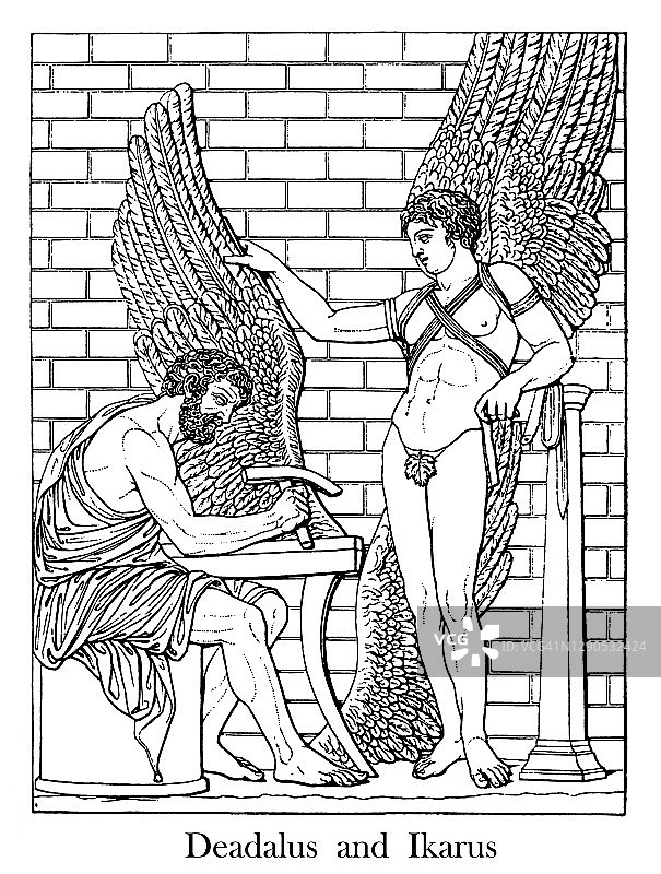 希腊神话：代达罗斯和伊卡洛斯古画图片素材