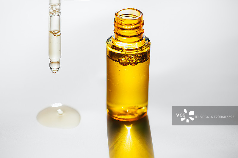 滴管滴落乳液特写：年度潮流护肤程序图片素材