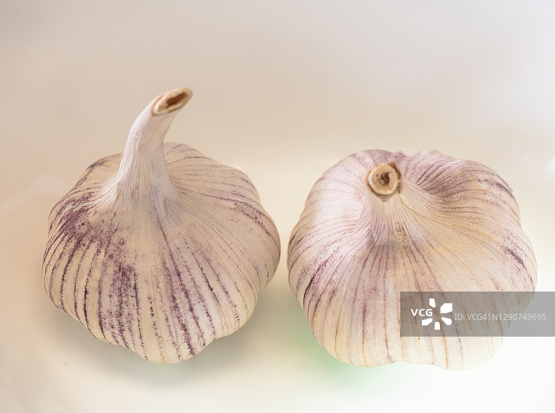白色背景上的两头完整大蒜图片素材