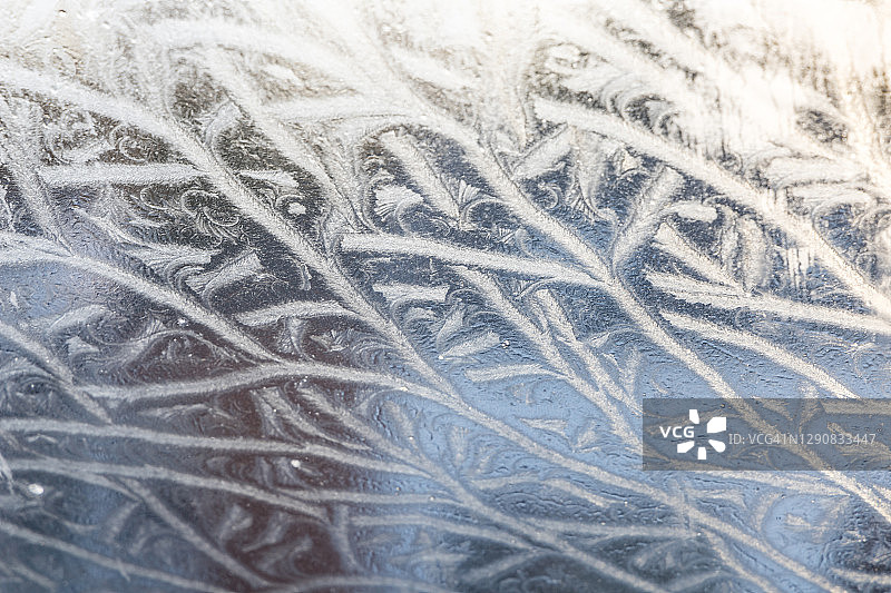 窗户上错综复杂的冰花图案图片素材