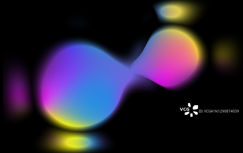 模糊的液体抽象全息丝绸波浪形变粉蓝紫黄色渐变黑色背景图片素材