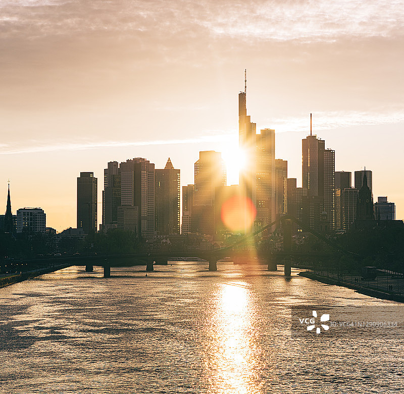 法兰克福天际线的日落景色图片素材