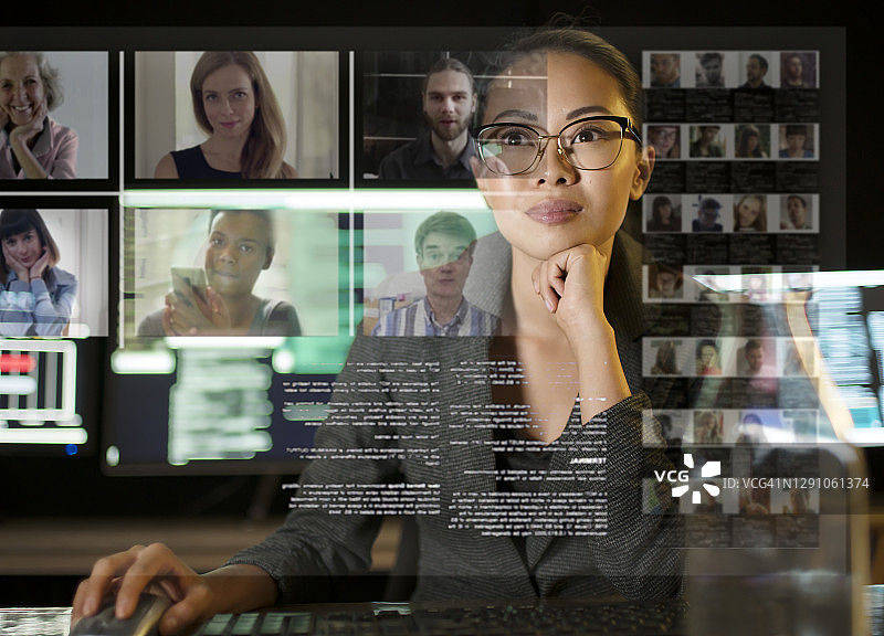多人屏幕视频会议女性图片素材