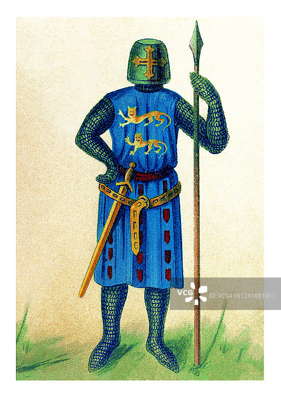 13世纪骑士的古老插画图片素材