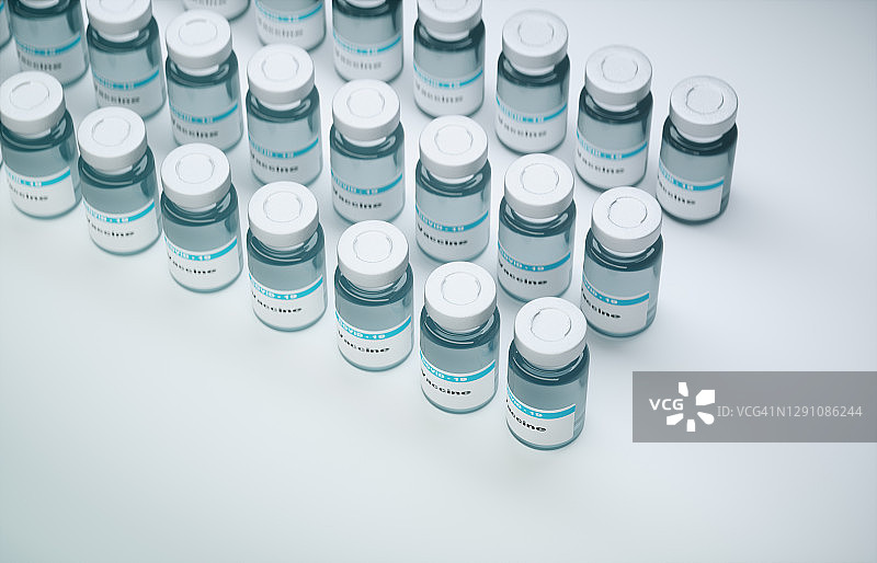 白色背景上的多种新冠疫苗安瓿图片素材