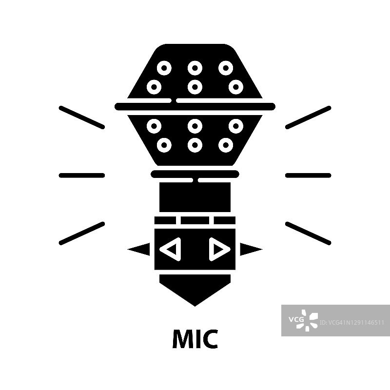 麦克图标，黑色矢量符号与可编辑的笔触，概念插图图片素材