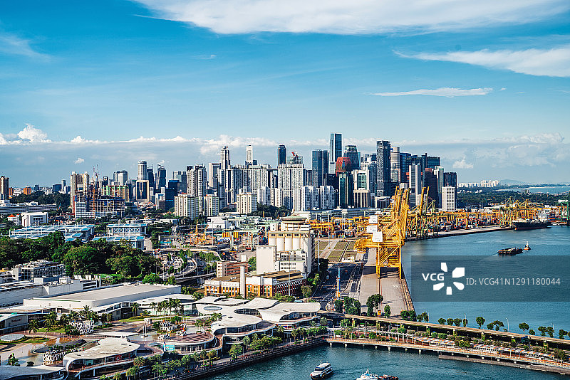 新加坡晴朗天气航拍图片素材