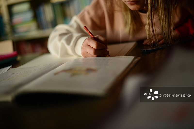 在家做作业的女孩图片素材