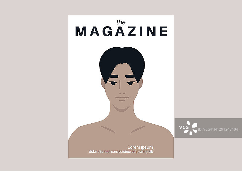 杂志封面：年轻亚洲男性角色头像，生活方式媒体图片素材