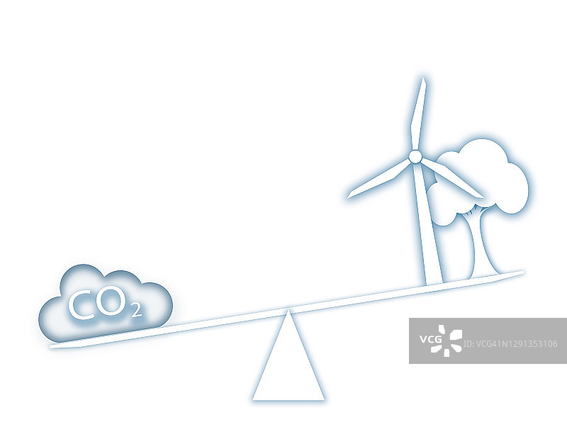 带有碳云、涡轮机和树的秤插图图片素材