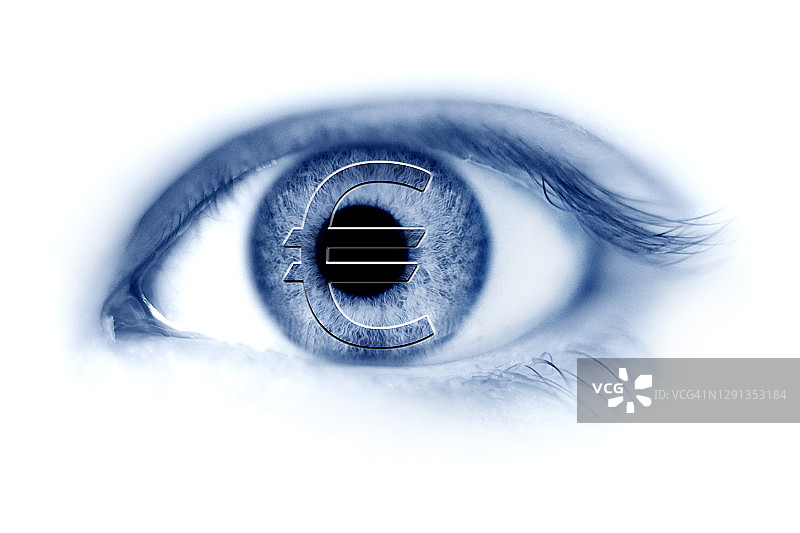带有欧元符号的人眼插画图片素材